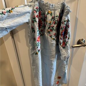 Light Blue Embroidered Off-Shoulder Boho Dress